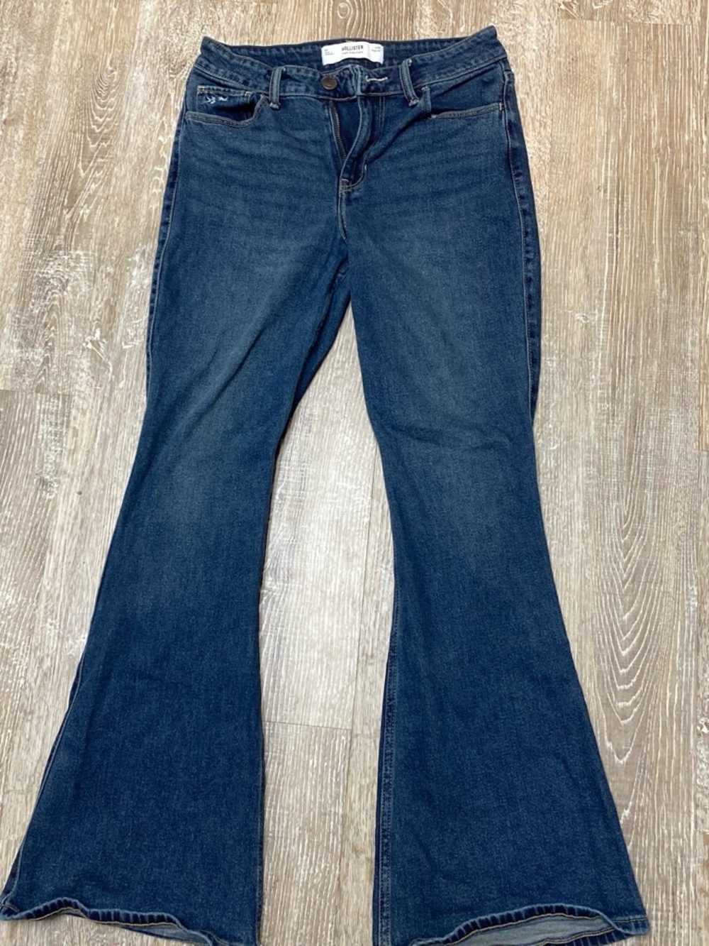 Hollister Dark Blue Flare embroidered floral jeans